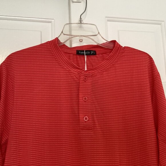 Tapulco Stripe Red Men’s Mandarin Collar Short Sleeve Size L - Picture 3 of 7